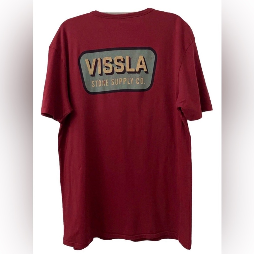 Vissla Vintage Wash Burgundy/Red Pocket Logo Tee Size L - Picture 3 of 8